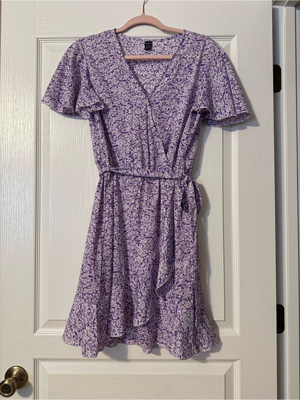 SHEIN Lavender Floral Wrap Mini Dress